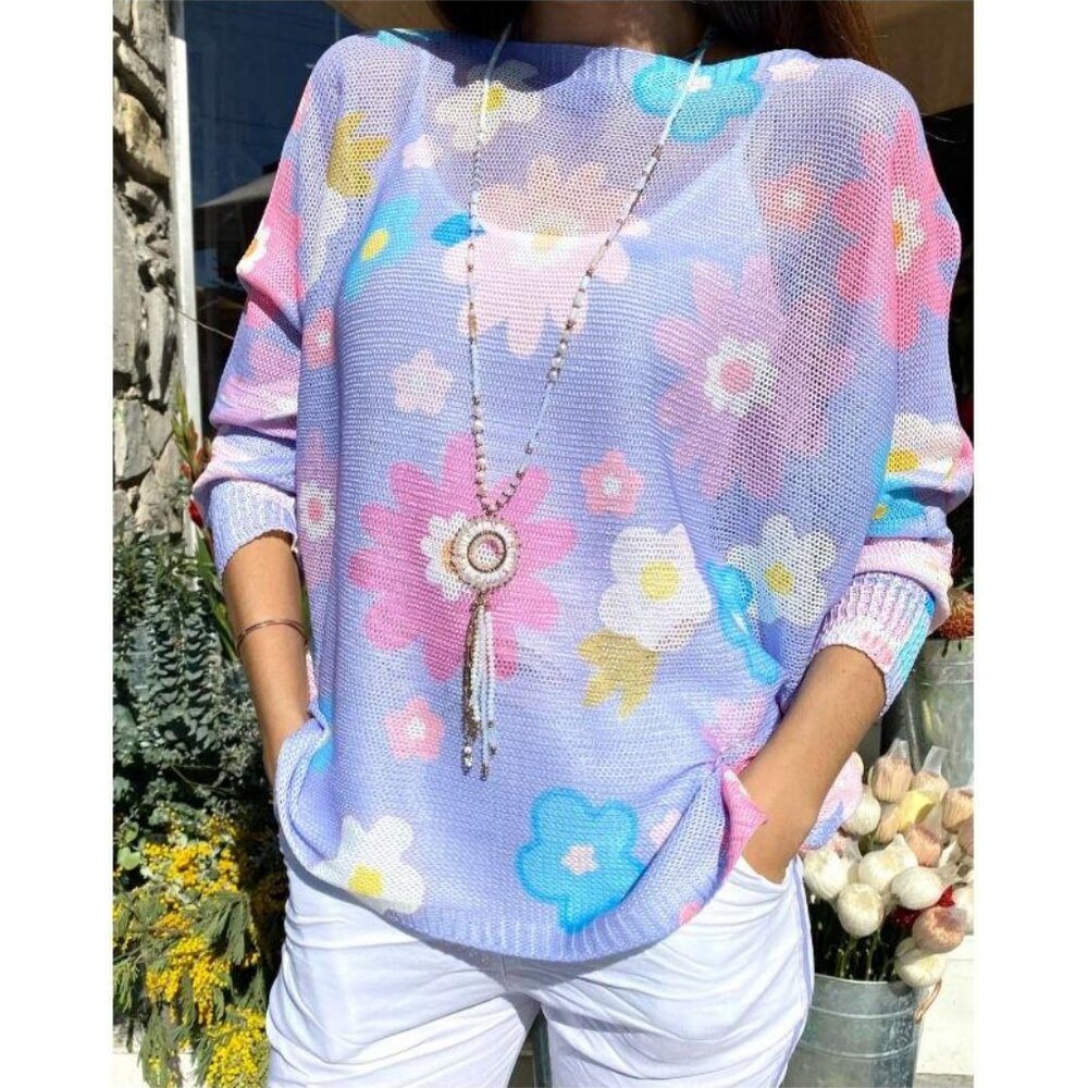 NWT 🌸 Look Mode Italian Floral Mesh Sweater – Lilac